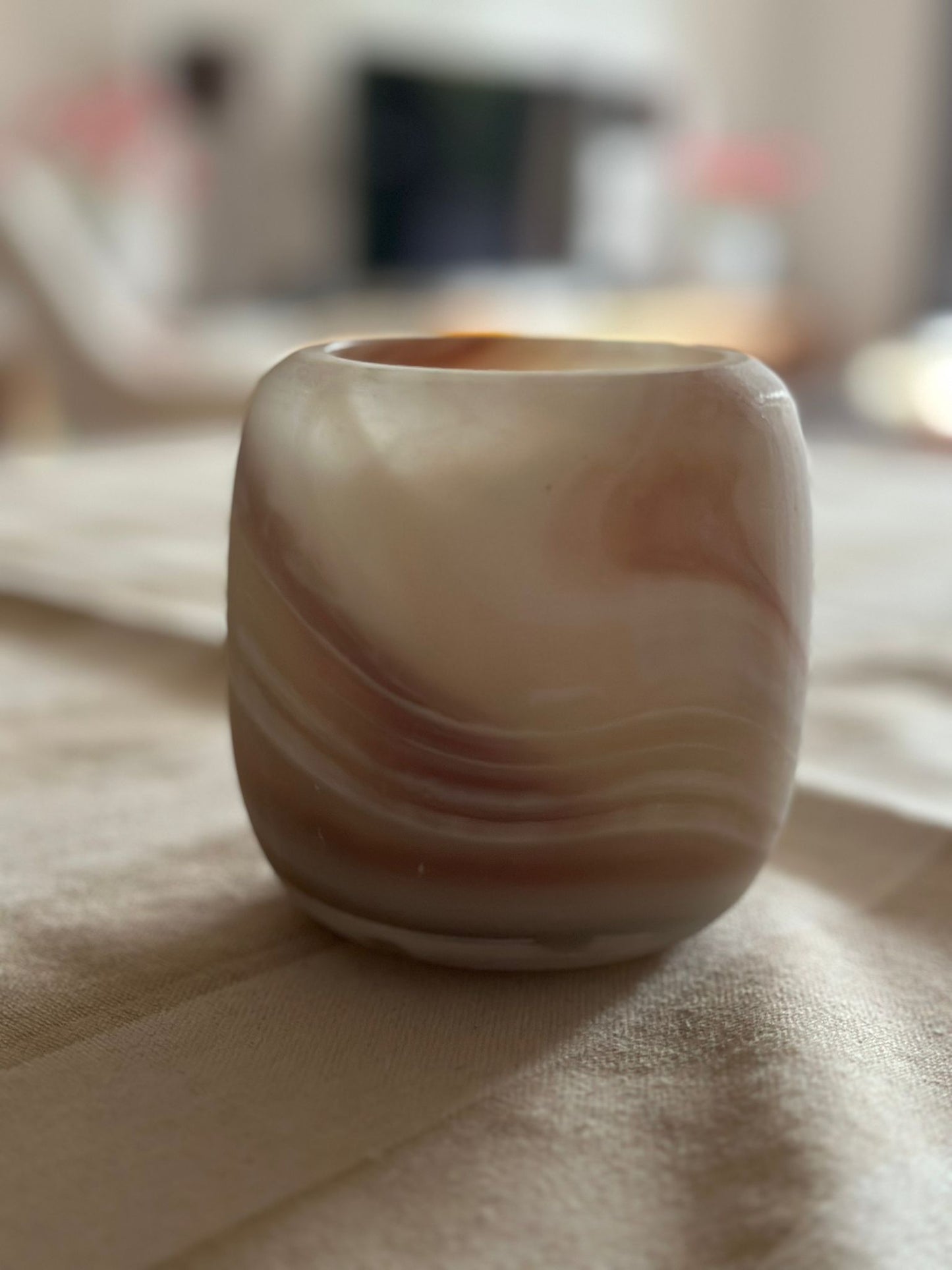 Alabaster waxinelichthouder beige/roze